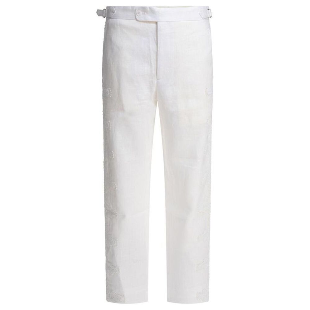 BODE Men's Embroidered Linen Trousers Men WHITE Pants